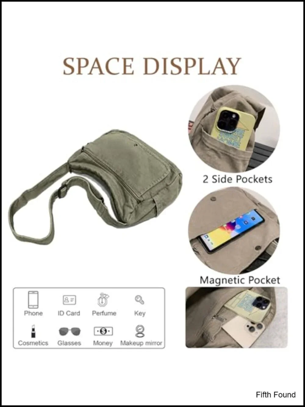 Canvas Shoulder Bag Multiple Pockets Crossbody Satchel